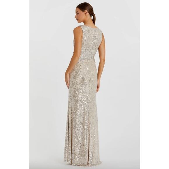 MAC DUGGAL Dress Size 2 Evening Gown Sequin NEW Cream V Neck Wrap - Picture 2 of 8